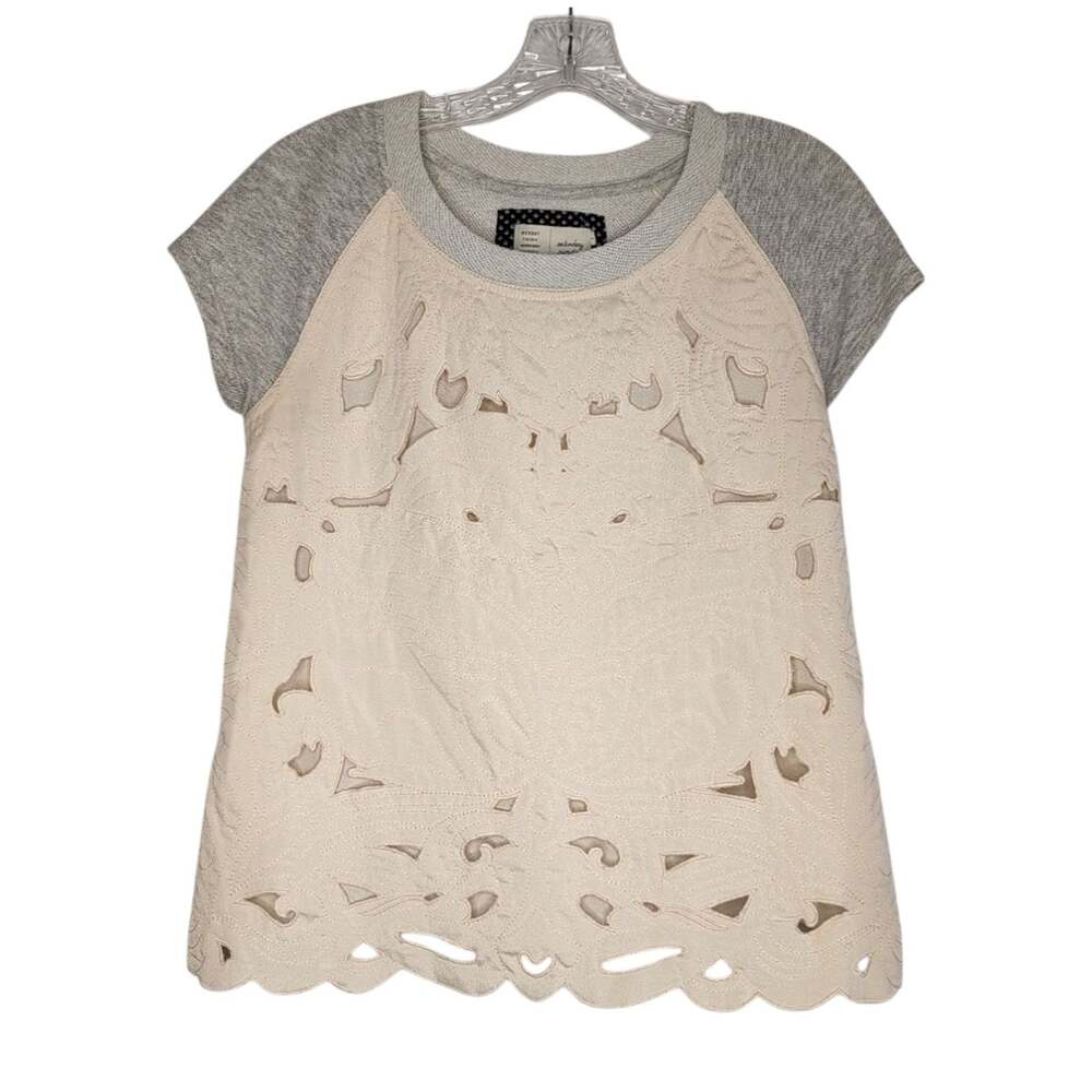 Saturday Sunday (Anthropologie) Millie Quilted Cut Out cream & gray top, small
